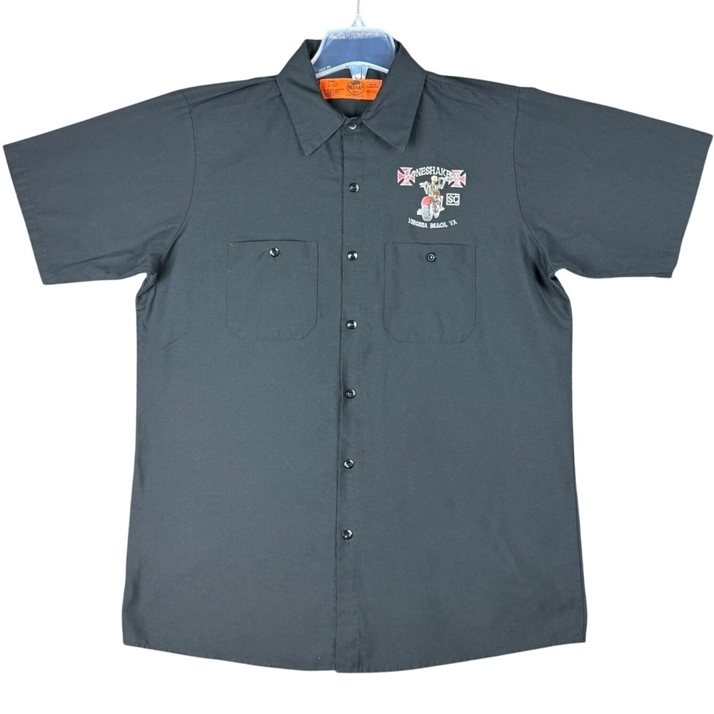 Red Kap Boneshakers Mens Size L Virginia Beach Biker Work Shirt Black Motorcycle